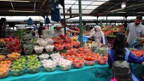 Fruit and vegetable stall, Bull RIng open market, Bull Ring, BIrmingham, UK Stock Footage 95634007