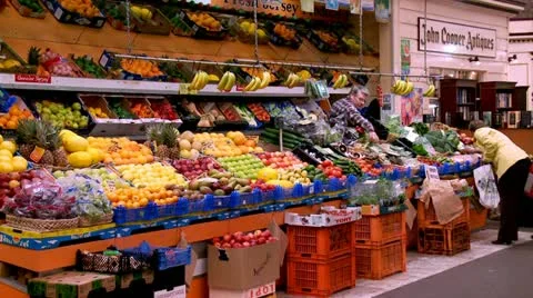 Fruit and vegetable stall -  St.Helier, Jersey Stock Footage 22029410