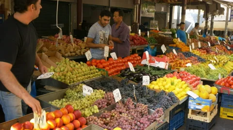 Fruit and vegetable stalls in the central market of athens, greece Stock Footage 68670279