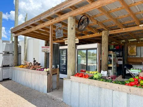 The fruit and vegetable stand at Mick Farms in Orlando, Florida. Stock Photos