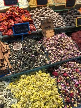 Fruit and vegetable stands on display in the middle of Istanbul Markets Turkey. Stock Photos