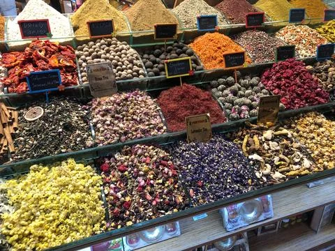 Fruit and vegetable stands on display in the middle of Istanbul Markets Turkey. Stock Photos