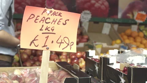 Fruit and Vegetable store with Nectarine Price Stock Footage 260335237