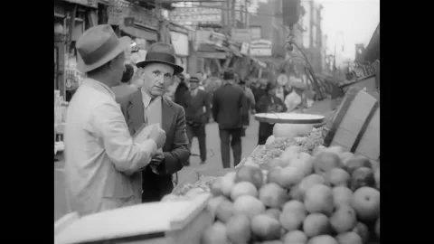 Fruit And Vegetable Street Vendors In New York City In The Thirties Stock Footage 153047131