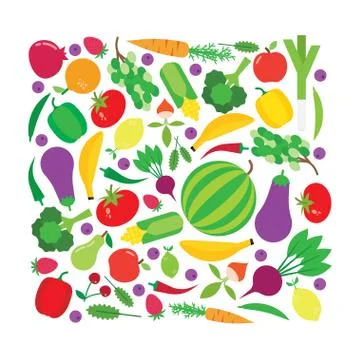 Fruit and vegetable vector square background Stock Illustration