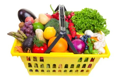 Fruit and vegetables basket Stock Photos