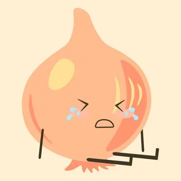 Fruit and vegetables. Crying onion. Cartoon characters emotion expressions. U Stock Illustration