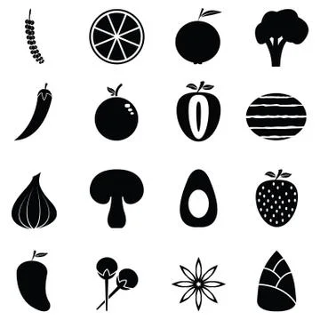 Fruit and vegetables icon set Stock Illustration