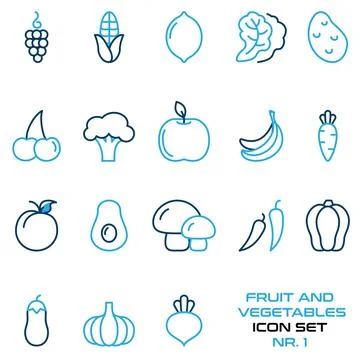 Fruit and vegetables - icon set, vector design Stock Illustration