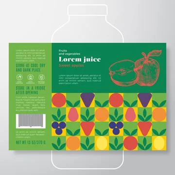 Fruit and Vegetables Pattern Juice Label Template. Abstract Vector Packaging Stock Illustration