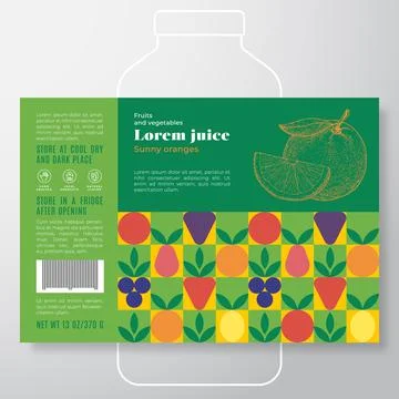 Fruit and Vegetables Pattern Juice Label Template. Abstract Vector Packaging Stock Illustration