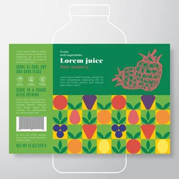 Fruit and Vegetables Pattern Juice Label Template. Abstract Vector Packaging Stock Illustration