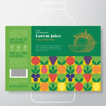 Fruit and Vegetables Pattern Juice Label Template. Abstract Vector Packaging Stock Illustration