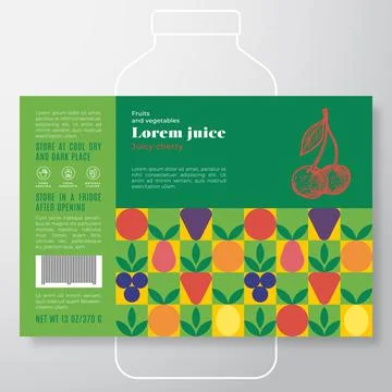 Fruit and Vegetables Pattern Juice Label Template. Abstract Vector Packaging Stock Illustration