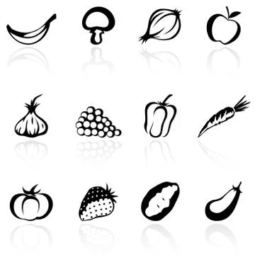 Fruit and vegetables silhouettes Stock Illustration
