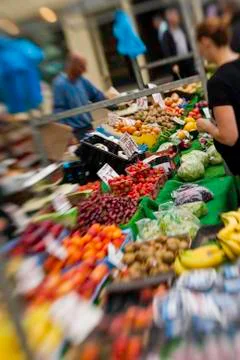 Fruit and vegetables on a stall Stock Photos