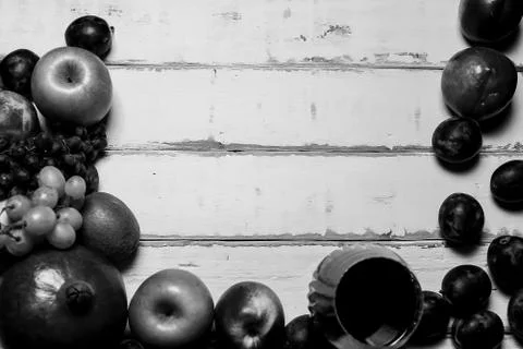 Fruit and wine on the table Stock Photos