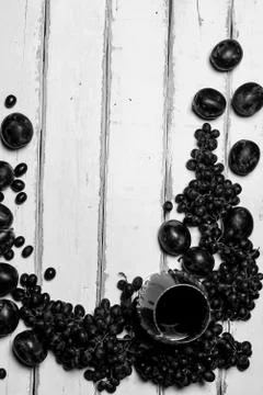 Fruit and wine on the table Stock Photos