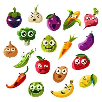 Fruit Ands Vegetable Emoji Set Illustrazione stock