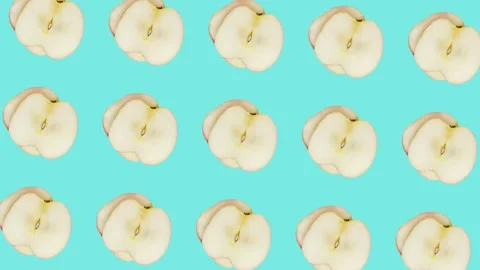 Fruit Animation Loop. Apple Slices in Light Blue Setting Stock Footage 222326122
