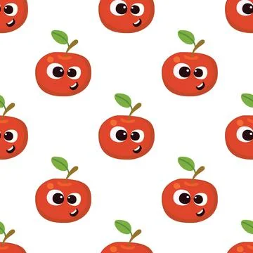 Fruit baby cartoon seamless pattern. Apple character with cute face pattern Illustrazione stock