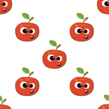 Fruit baby cartoon seamless pattern. Apple character with cute face pattern Illustrazione stock