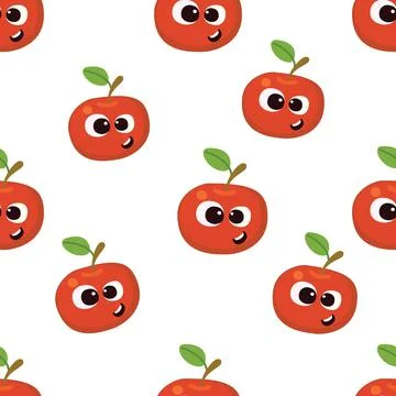 Fruit baby cartoon seamless pattern. Apple character with cute face pattern Stock Illustration