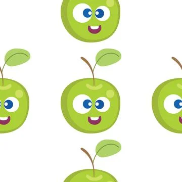 Fruit baby cartoon seamless pattern. Apple character with cute face pattern Illustrazione stock