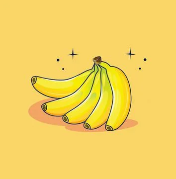 Fruit Banana On Yellow Background Flat Design Stock Illustration Stock Illustration