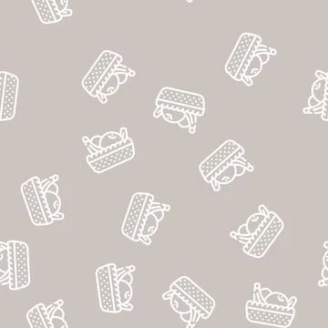 Fruit basket in canteen line vector seamless pattern Stock Illustration