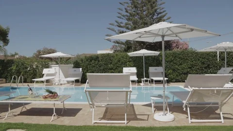 Fruit basket close up with background pool Stock Footage 88170822