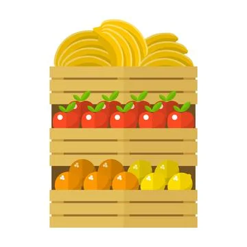 Fruit basket icon flat vector. Fruit food Stock Illustration