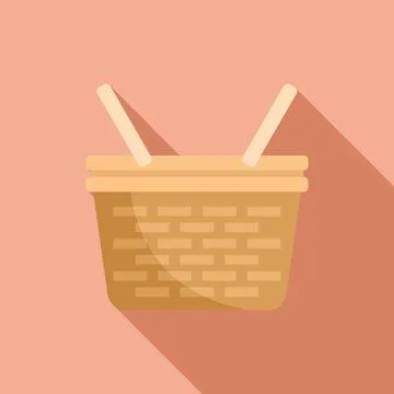 Fruit basket icon flat vector. Picnic wicker Illustration