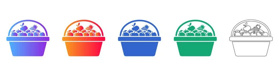 Fruit Basket Icon Set in Gradient and Outline Styles Stock-Illustration