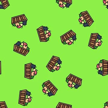 Fruit basket slow living vector seamless pattern Stock Illustration
