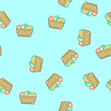 Fruit basket slow living vector seamless pattern Stock Illustration