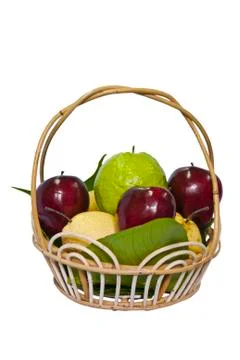 Fruit basket on a white background Stock Photos