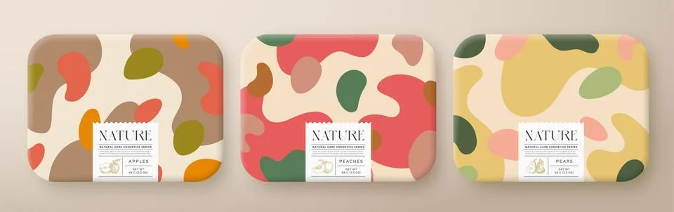 Fruit Bath Cosmetics Package Boxes Set. Vector Wrapped Paper Containers with Stock Illustration