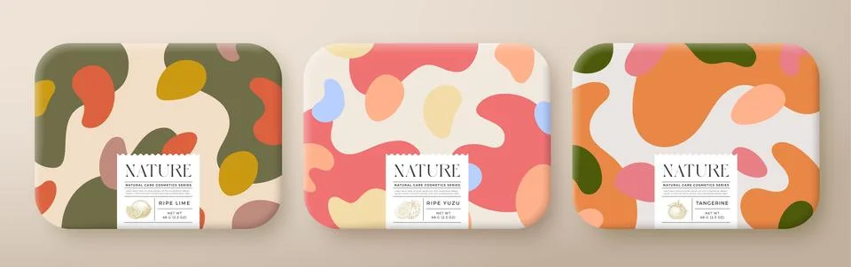 Fruit Bath Cosmetics Package Boxes Set. Vector Wrapped Paper Containers with Stock Illustration