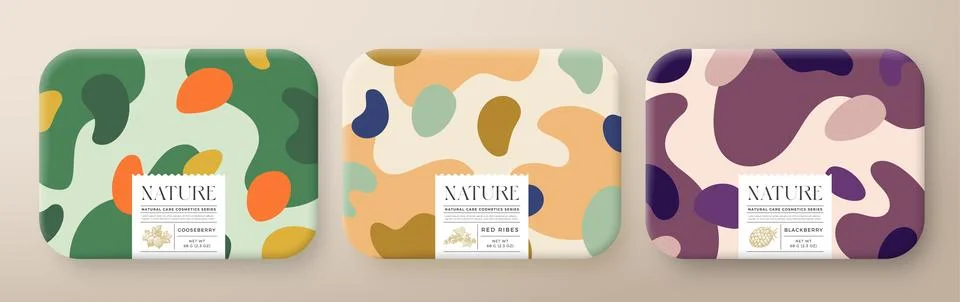 Fruit Bath Cosmetics Package Boxes Set. Vector Wrapped Paper Containers with Stock Illustration