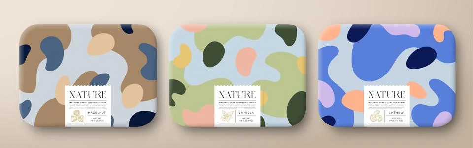 Fruit Bath Cosmetics Package Boxes Set. Vector Wrapped Paper Containers with イラスト素材