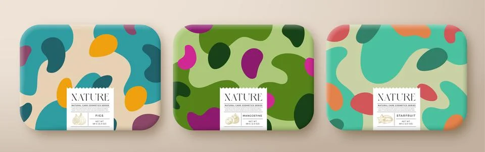 Fruit Bath Cosmetics Package Boxes Set. Vector Wrapped Paper Containers with Stock Illustration