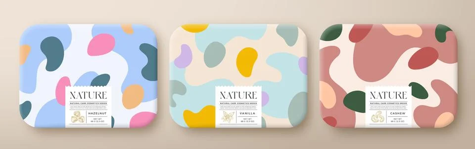 Fruit Bath Cosmetics Package Boxes Set. Vector Wrapped Paper Containers with イラスト素材