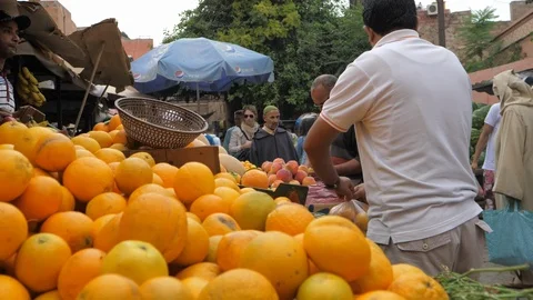 Fruit bench in Marrakech, oranges, Morocco, Africa in 4K Stock Footage 93897654