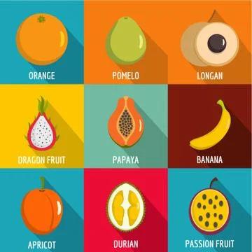 Fruit blast icons set, flat style Stock Illustration
