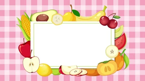 Fruit Border Animation on Pink Plaid Stock Footage 253380637