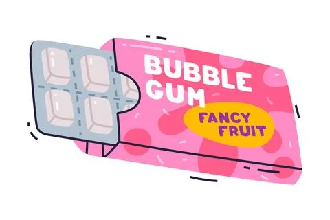 Fruit Bubble Gum in Blister Pack as Sweet Chewing Gum Vector Illustration Stock Illustration