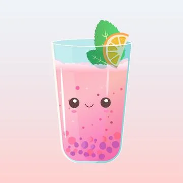 Fruit bubble tea with mint and orange or lemon Stock Illustration