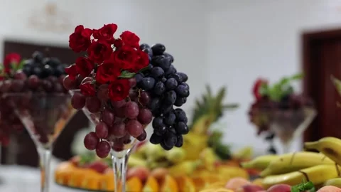 Fruit buffet, many different fruits. A sweet table at a wedding Stock Footage 288482754