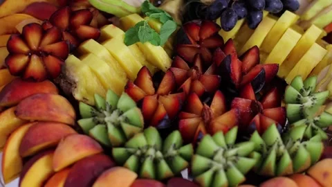 Fruit buffet, many different fruits. A sweet table at a wedding Stock Footage 288482769